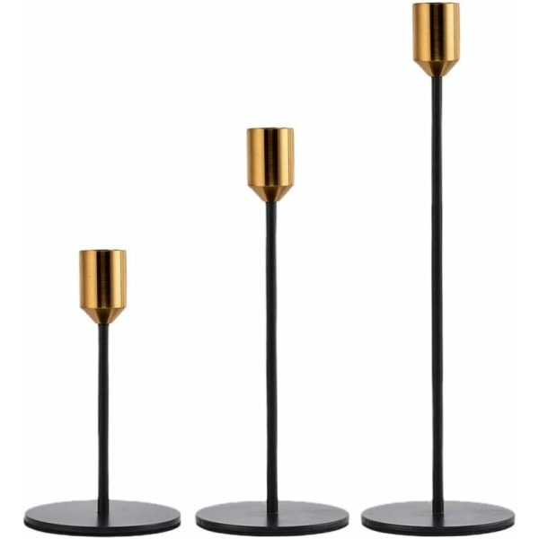 Ljushållare, guldljusstakar Set med 3 högt ljusställ i metall för koniska ljus, dekorativt mittpunkt för fest, bröllop, middag