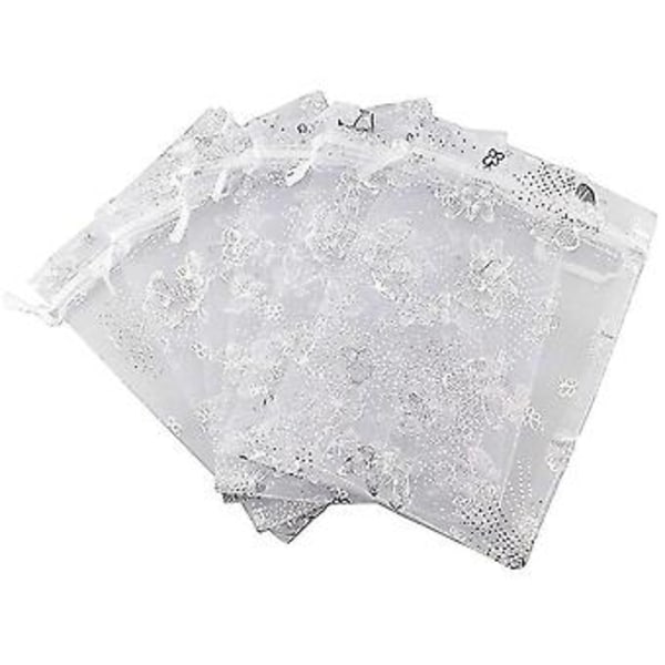 100 stk. 9x12cm Sommerfugl Organza Smykker Gavepose Slikpose Snøre Bryllupsgaveposer Hvid