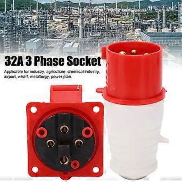 3P+E Industriell Plug Socket 32A 3 Fase Vanntett Støvtett Plug Socket AC380V415V