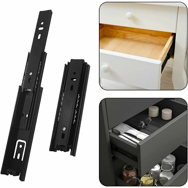 2 stk skuffeskinner, 150mm skuffeskinner, 3-delt teleskopisk skuffeskinne, full uttrekk skuffeskinner, sidemontert, kraftig 45 kg lastekapasitet,