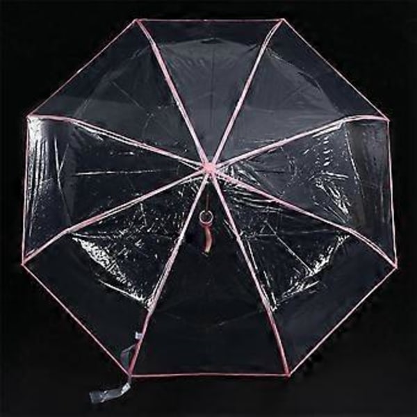 Transparent Paraply Automatisk Paraply Regn Kvinder Mænd Auto Paraply Kompakt Foldbar Vindtæt Stil Klar paraply, Transparent + pink kant