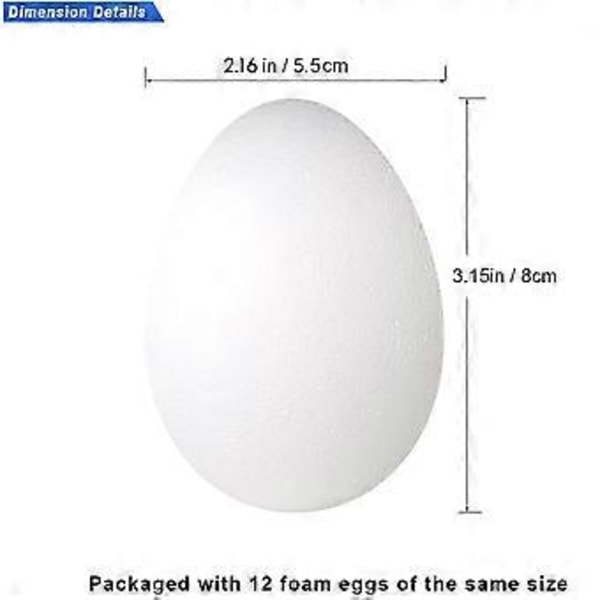 12-pakning 3-tommers påskeegg i skum, hvite egg, hobbyegg i skum, naturlig polystyren, håndlagde eggkuler i skum