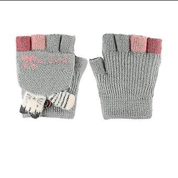 3-8 År Barnhandskar Vinter Flicka Magiska Handskar Halkfria Mönster Vantar Flickor 5-finger Vinter Termiska Handskar Stickad Ull Barn Kattmönster