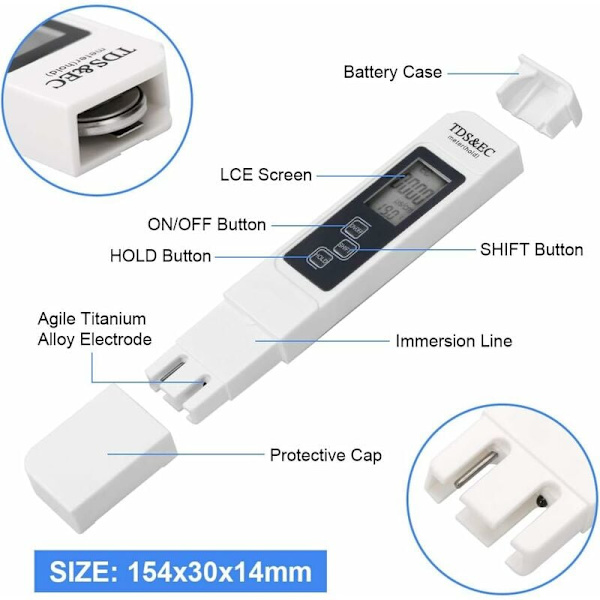 Vattenkvalitetstestare, elektronisk PH, TDS & EC, automatisk kalibrering, TDS PH EC temperatur 3 i 1 för simbassänger, akvarier, RO-system, labb