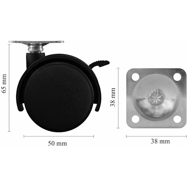 8 stk Castor hjul 50mm, kontorstol hjul, hjul svart svingbare hjul vogn svingbare hjul, møbelhjul med brems, erstatning