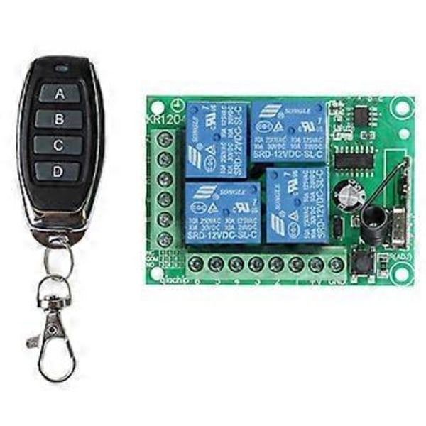 DC 12V 4CH 4-kanavainen langaton RF-kauko-ohjattava valokytkin radiovastaanotinmoduuli + lähetin autotallin oviin/lampulle