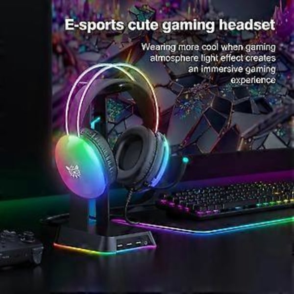 ONIKUMA Gaming Headset med RGB Dynamisk Belysning Kablet Over-Ear Headset med Støjreducerende Mikrofon til PC Sort