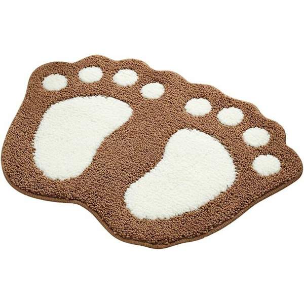 Liukumaton ja imukykyinen kylpyhuonematto, suuret jalat -muotoilu, polyesteri, khaki, 48 x 67 cm