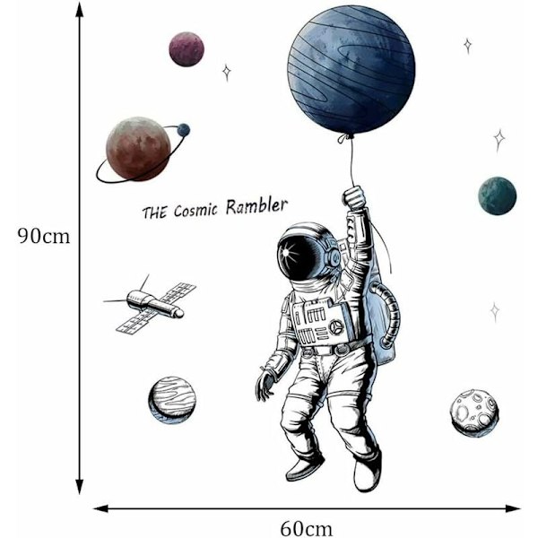 Väggklistermärke, 3D astronaut väggklistermärke astronaut väggklistermärken - Rymdman väggdekor barnrum väggmålningar, 125x84cm-Fei Yu
