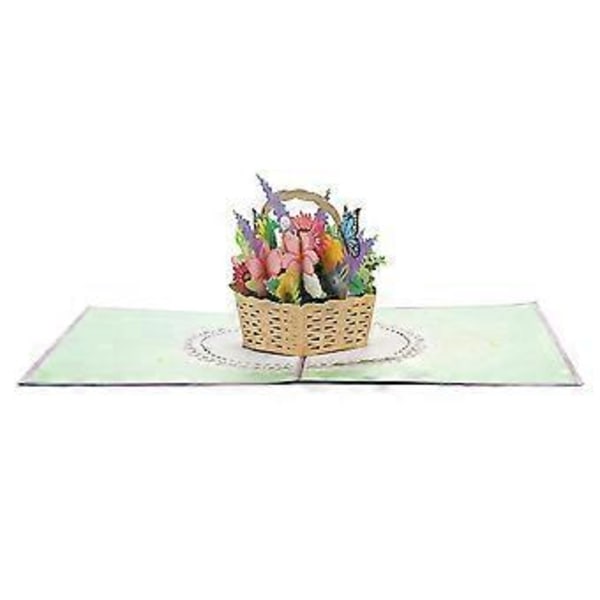 Blomsterkorg PopUp-kort, 3D-gratulationskort för Mors dag, Alla hjärtans dag, Tänker på dig, Tack, Bröllop