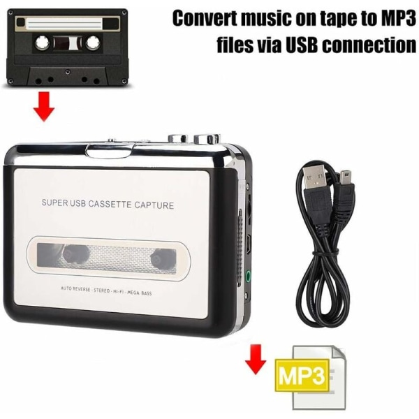 Stereokassettspelare, bärbar Walkman-kassettspelare, bärbara hörlurar för dator