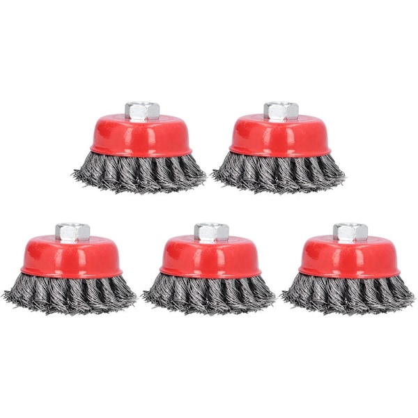 5 Pieces Steel Wire Cup Brush Crimped Cup Brush Knotted Brush 3in M14 Screw Thread