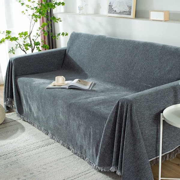 Sofatæppe, blødt og varmt tæppe til sofa, seng, lænestol, dobbeltseng (180 x 300 cm, mørkegrå) HIASDFLS