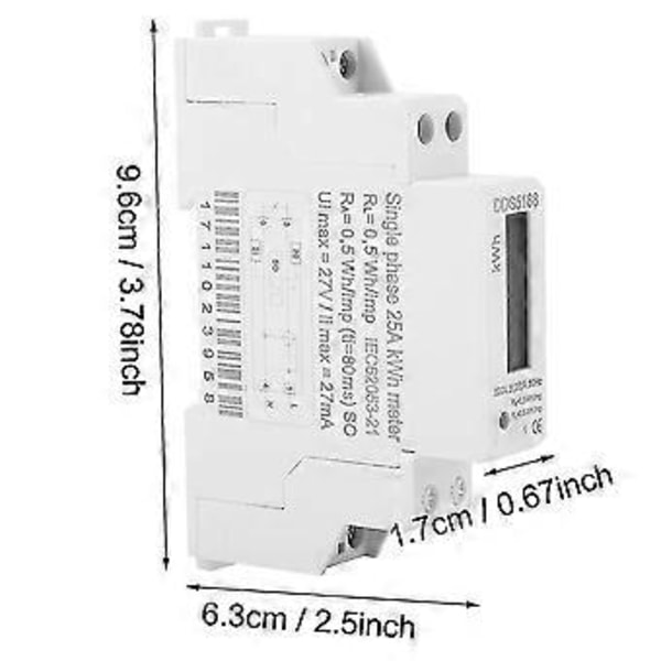 220V DDS5188 LCD Digital Din-skena Elmätare 5-25A för Kilowattimmar KWh-mätare