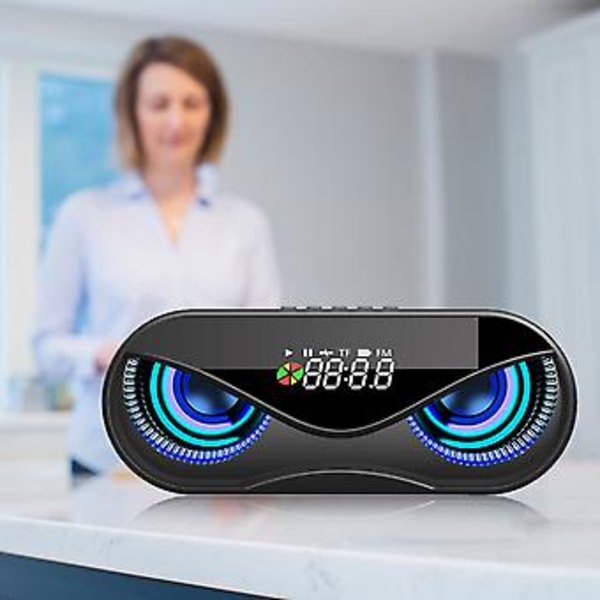 ABS Multifunktionell Väckarklocka Bluetooth Högtalare Röstmeddelande Samtalsfunktion Oberoende Membran Blinkande Färgglatt Ljus Högtalarlåda Svart