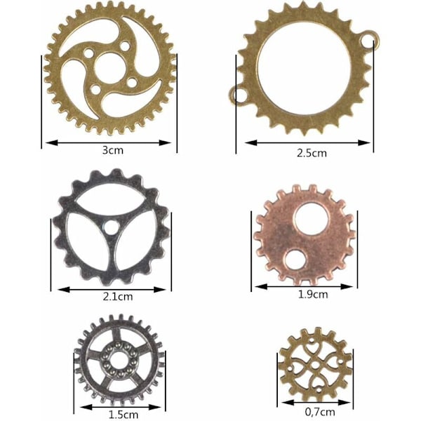 100g Steampunk Metal Gears Steampunk Cogs Hänge för Smyckestillverkning 7-30mm-Fei Yu