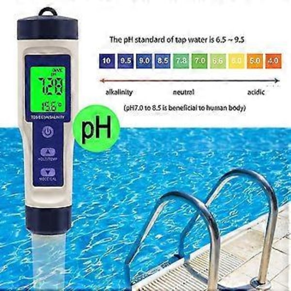 5 I 1 Digitalt Temperaturmåler Tds//ph/saltholdighed Vandkvalitetsmonitor Tester Til Pools, Drikkevand