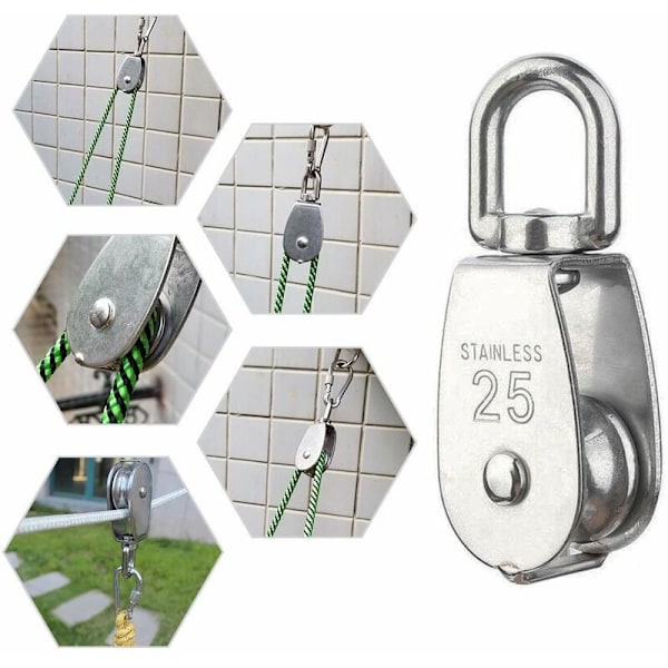 6 Pack m25 Lyftblock Lastning 150kg Heavy Duty 304 Rostfritt Stål Swivel Lyftrep Hjul Block-DENUOTOP