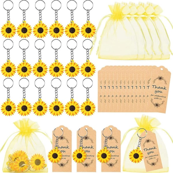 20 set Sunflower Party Favor Nyckelringar Organzapåsar Tack Kraft Tags Gift