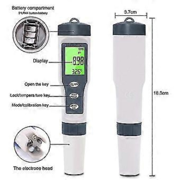 Ez-9901 PH-mätare 3-i-1 TDS/temp/ Vattenkvalitetstestare Penna Konduktivitetsdetektor Monitor Renhetsmätare