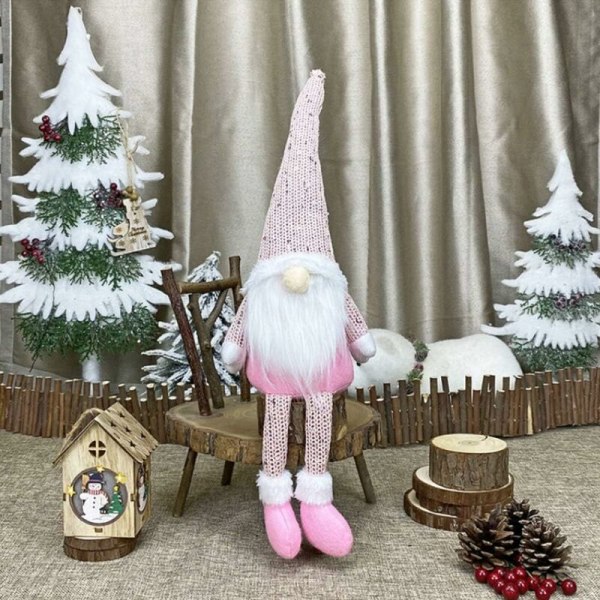 Handgjord tomtedekoration gnom julfigur julgransprydnad för jul, bröllop och festdekoration (rosa)-Fei Yu