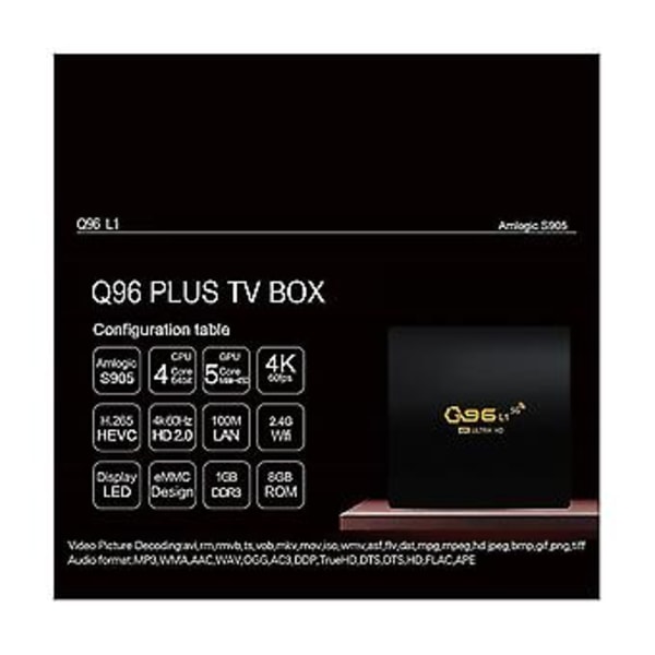 Q96 L1 Tv Boks 4k Tv Dekoder Wifi Dekoder Core 1gb+8gb Android Spiller