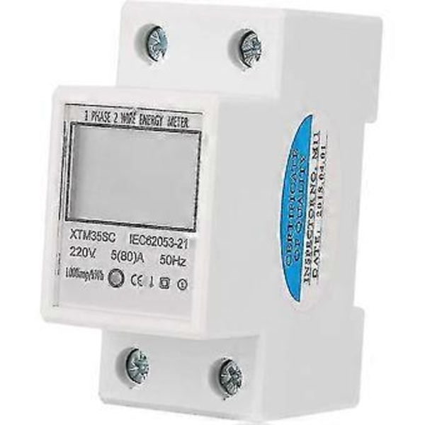 Digital elmåler 220v 5(80)a Enkeltfaset 2-leder 2p Digital elektrisk elmåler