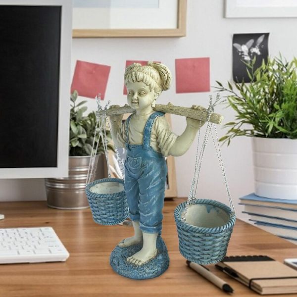 Blommor för gratulationer Liten flicka Trädgårdsstaty 2 Trädgårdsstatyer i Tone Stone Resin Trädgårdsstatyer Inredning Dekorationstillbehör