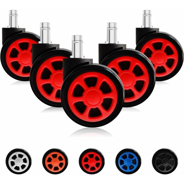 spelstolshjul, utbytbara reservrullhjul med anti-skrot och smidig glidfunktion (5 stycken/ set, röd)