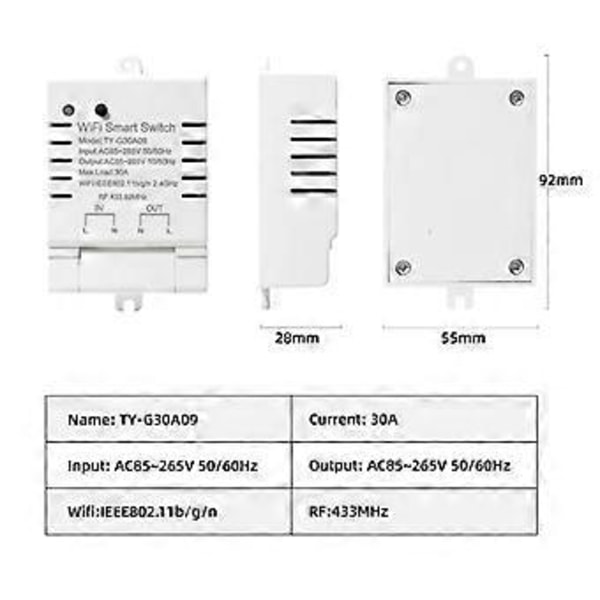 Tuya Smart WiFi Switch DIY Timer AC 85-265V WiFi Trådløs Controller 30A Strømovervågning Kwh til Alexa Home