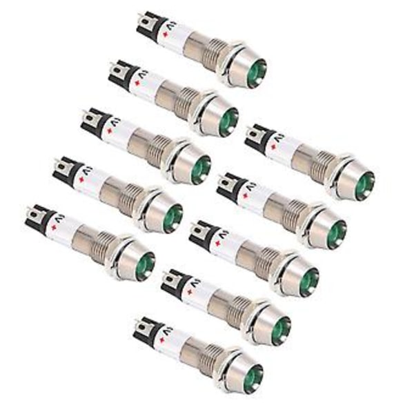 10 stk. DC 24V Indikatorlys Signallampe Rustfrit Stål Skal 8mm Signallampe Pære Indikator Grøn