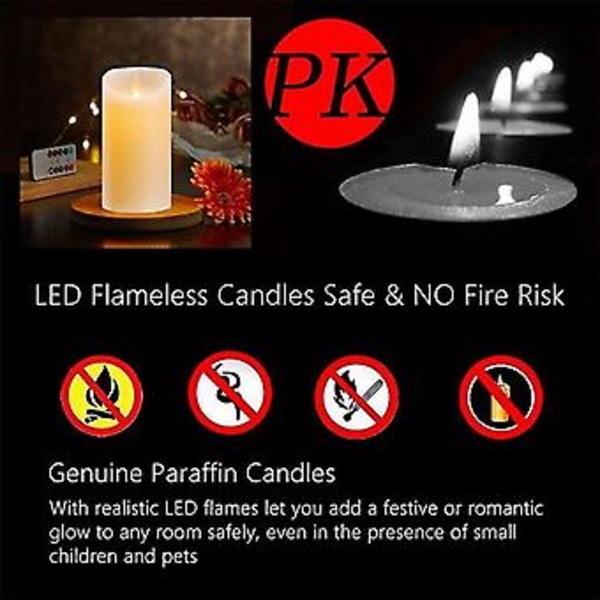 LED, Flammeløs med flimrende effekt, Oppladbar, Voks med fjernkontroll