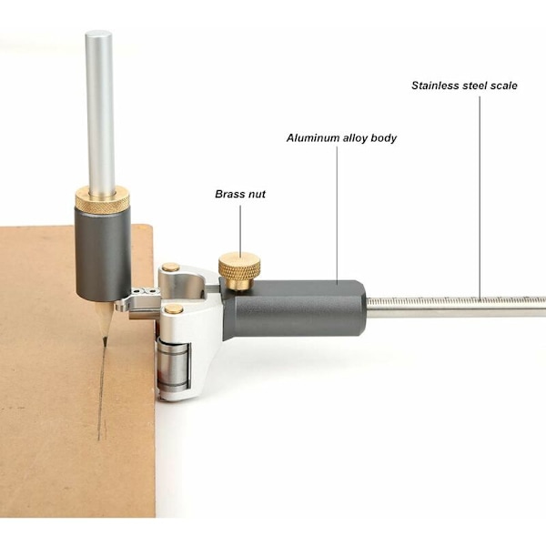 Treskrivingsstift i tre, 2 i 1 treskrivingsverktøy, multifunksjonshjulmerkemåler måleverktøy justerbar presisjonslinje for snekker