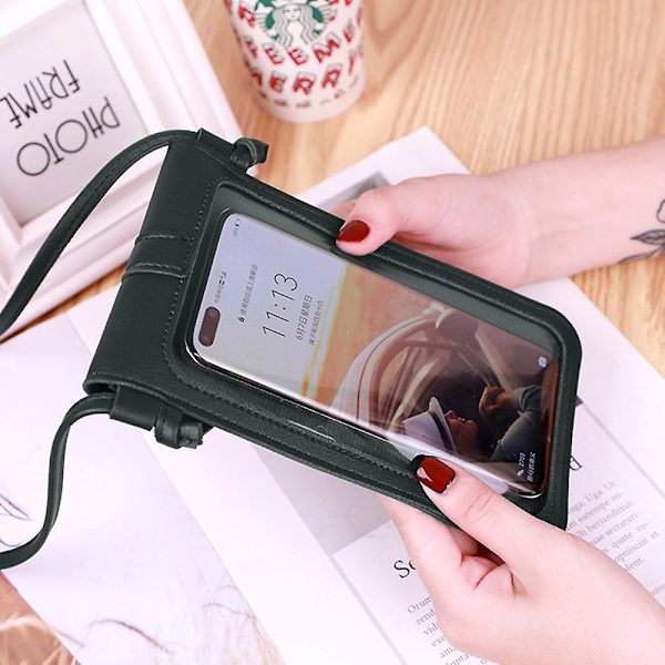 Yhteensopiva matkapuhelinlaukun kanssa, monilokeroinen crossbody-pussi olkahihnalla, musta
