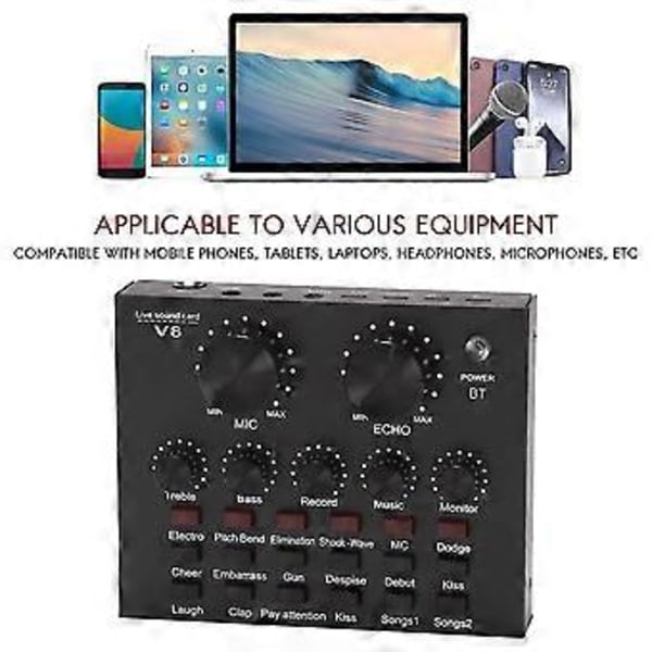 V8 Äänikortti Äänisetti Liitäntä Ulkoinen USB Live Mikrofoni Äänikortti Bluetooth-toiminto Tietokoneelle PC Matkapuhelimelle Lauluäänitykseen