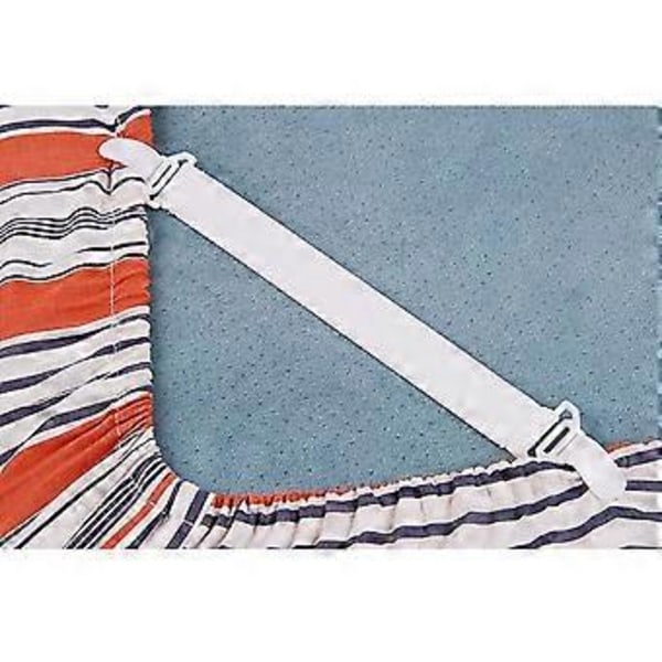 Set med 4 elastiska sängöverkast, lakan, sängöverkaststräckare, spännband, sil, vit