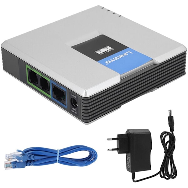 Gateway VoIP Gateway 2 Port Internet Telefonadapter SIP V2 Protokol med Netværkskabel til Linksys PAP2T (EU Stik)