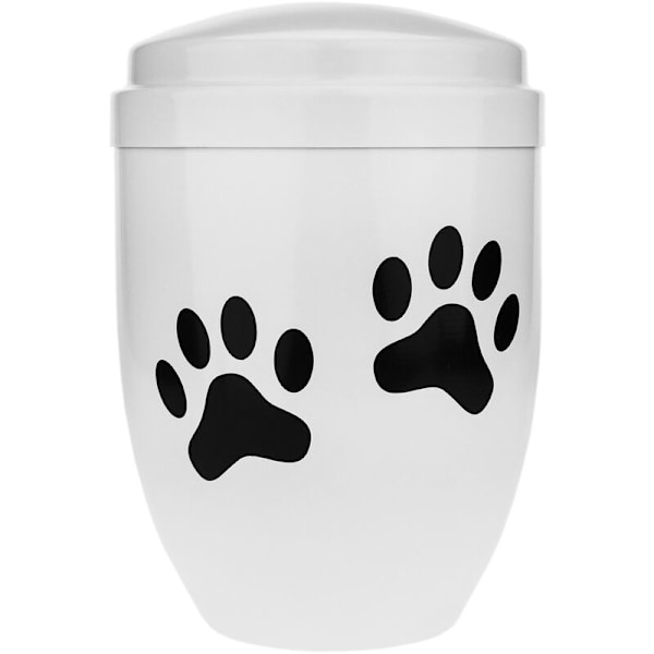 Funeral Urn for Ashes, Metal Container for Crematoria 16 x 16 x 22.5 cm, Dog Print Design, White