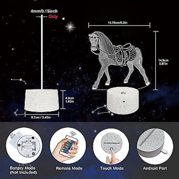 Häst Nattlampa 3D Illusion Lampa Djur Lampa 16 Färger Ändras Med Fjärrkontroll Barn Sovrumsinredning Semester Födelsedagspresenter För Pojkar Flickor