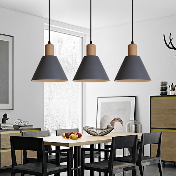Modern enkel taklampa justerbar hängande lampa trä metallkrona grå