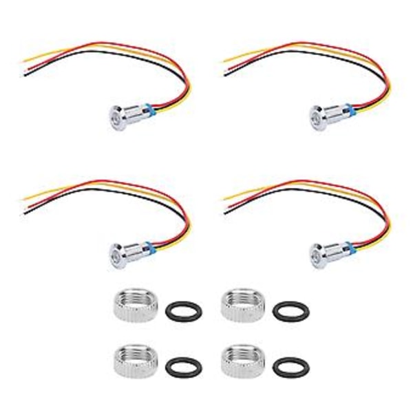 4 Sæt LED Indikatorlys Fælles Katode Lampe Industrielle Kontrolkomponenter 8mm 110‑220V Rød og Gul