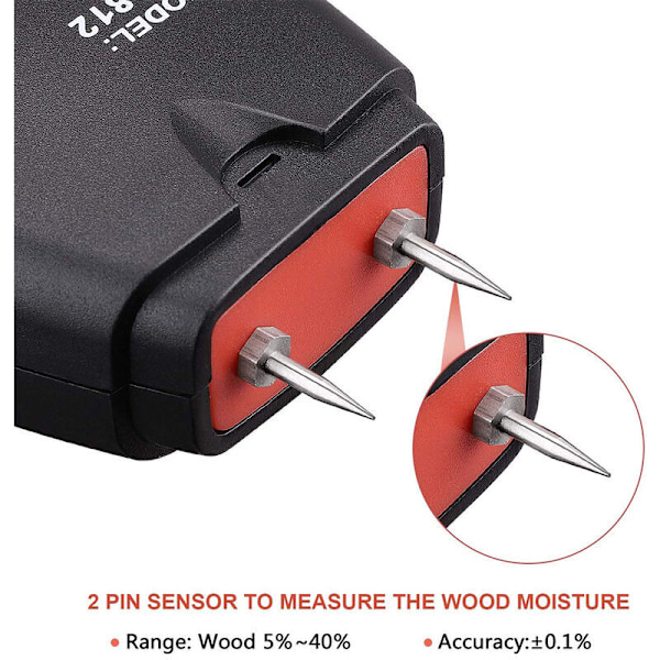 Fuktmätare för trä - Bärbar med HD digital LCD-skärm - Mätintervall från 5% till 40% - Noggrannhet på +/- 1%