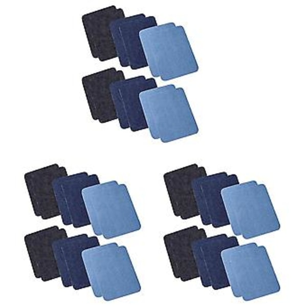 Stryke-på-lapper i denim for jeans 12 stk, 3 farger (12,4 x 9,4 cm)