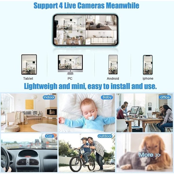 Mini skjult WiFi IP-kamera trådløs Full HD 1080P, Micro Nanny Cam Overvåking med infrarød nattsyn og bevegelsesdeteksjon, innendørs/utendørs