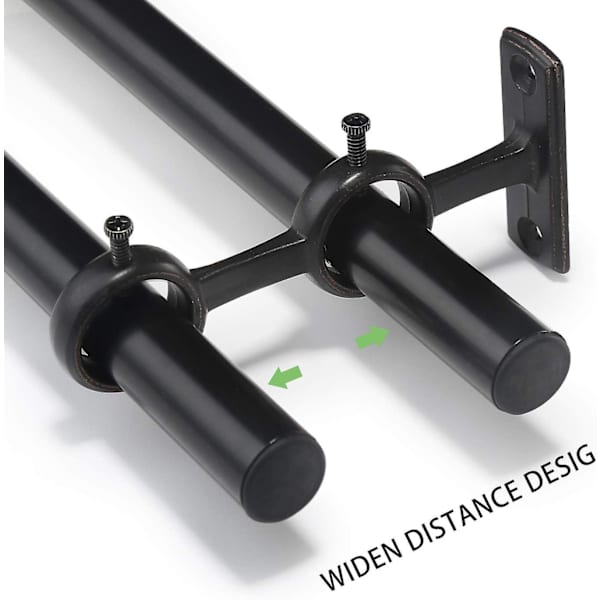 2-pakks dobbel kroker gardinstangbraketter for stue soverom gardinstang stang holder (svart) (2stk)