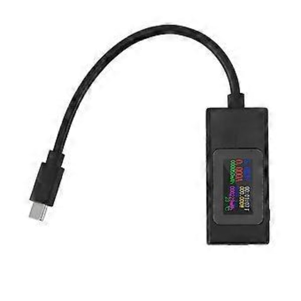 USB C Tester Fargeskjerm Multifunksjonell Toveis Testing USB Strømspenning Måler for Telefon Datamaskin Svart