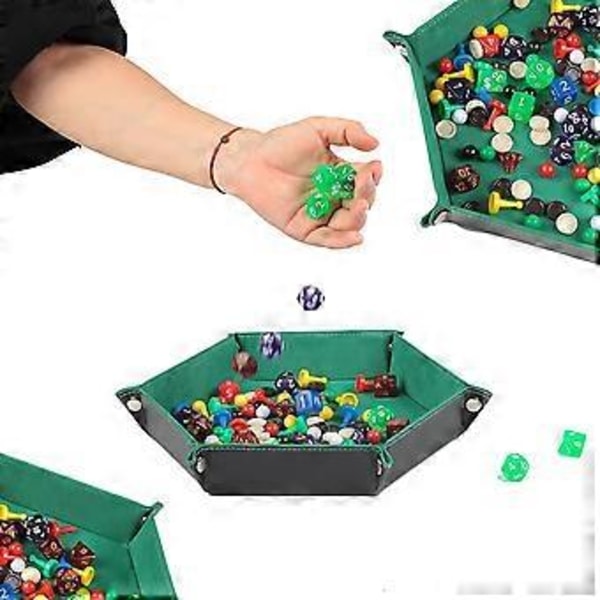 4 Stykker Terningebakke Sekskantet Terninge Rulleholder Foldbar Læder Terningebakker Opbevaringsboks til Terningespil som RPG Bordspil