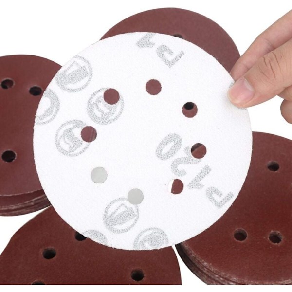 125mm Velcro Sanding Discs - 100 stk eksentrisk slipemaskin sandpapir 8 hull hver 20 x 60/80/100/120/240 Grit eksentrisk rundt papir 125mm-