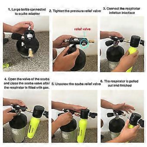 Dykkerflaske Påfyldningsadapter med 5000Psi Trykmåler Dykker Iltflaske Påfyldningsadapter til Iltflaske, Sort