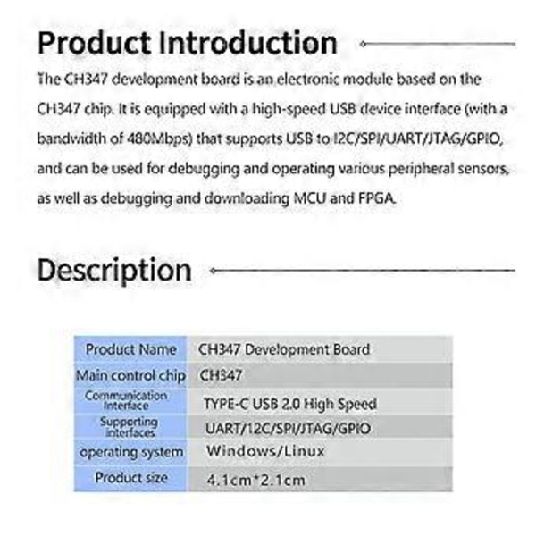CH347T Kehityskorttimoduuli USB2.0 Nopea USB - UART / I2C / SPI / JTAG / GPIO Avoin Lähdekoodi USB--Silta